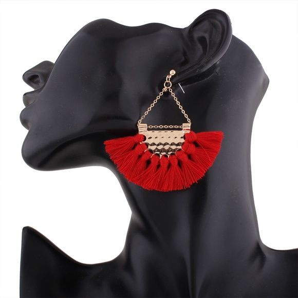 Bohemian Style Tassels Pierced Eardrops - Picture 2 of 2